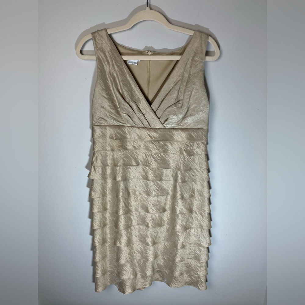 London Times Dress Size 10 Gold 𝅺Flapper Cocktail Layered Fully Lined New Tags
